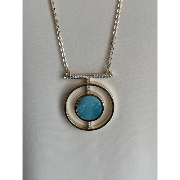 Express Semi-precious Gold & Crystal Necklace 32“ semi-precious blue turquoise s - Picture 1 of 5